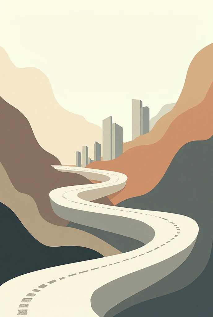 "A conceptual illustration that blends the idea of a long and uncertain path with architectural evolution. The illustration should represent:

A winding, dashed line symbolizing a journey (the long and uncertain path).
As the path evolves, it begins to tra...