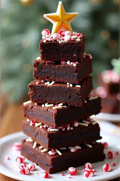 5 brownies in the shape of a Christmas tree with their decoration 