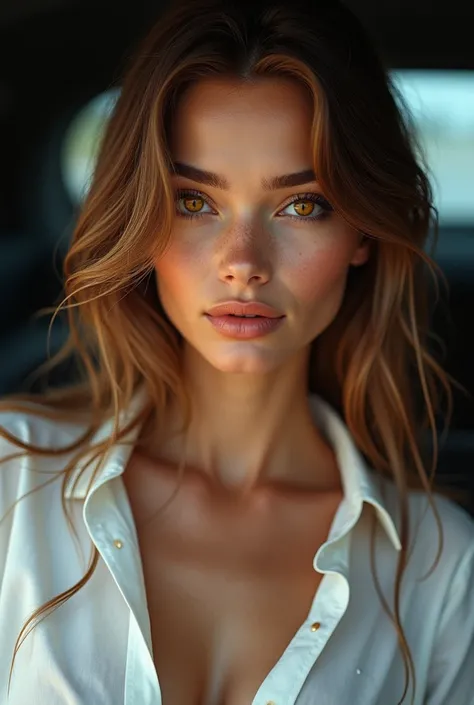 
arte digital,  High resolution ,  character . This image combines two portraits of a woman with light brown hair and light orange eyes ,  highlighted by a focus detailed and a digital artistic treatment .


 The woman wears bright light brown hair , long ...