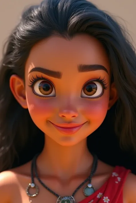 Give me the face of Moana from Disney, head on, ultra realistic, 8K,  well detailed , with all the factions the same as the original