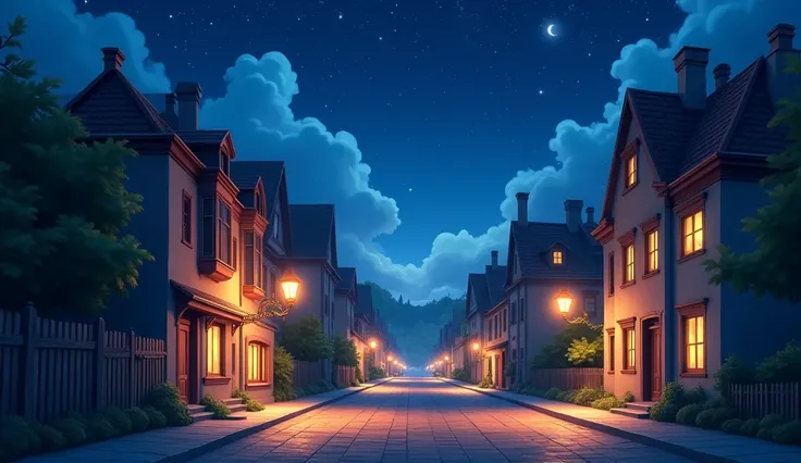    Generate a fictional animated image of a street with night stars in the sky