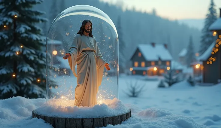 A Christmas scene of Jesus in glass