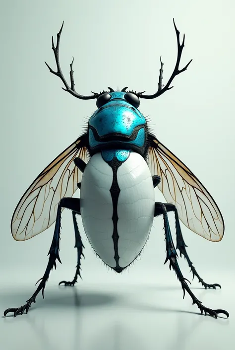 Big fly ,  white with blue details, and antennas