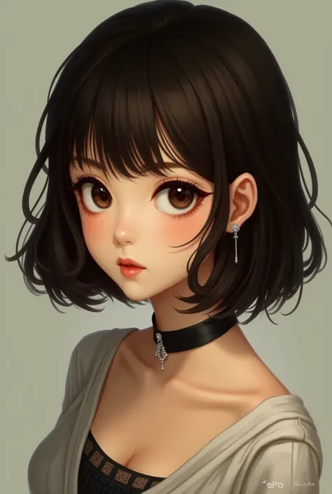 Capture of Tokyo Revengers 
Girl with medium dark brown hair with bangs on her right side ,  black brown eyes medium yellow skin square type face natural lips and wears elegant small breasted clothes 