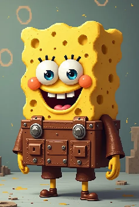  The cartoon sponge:Leather style :Pixel art