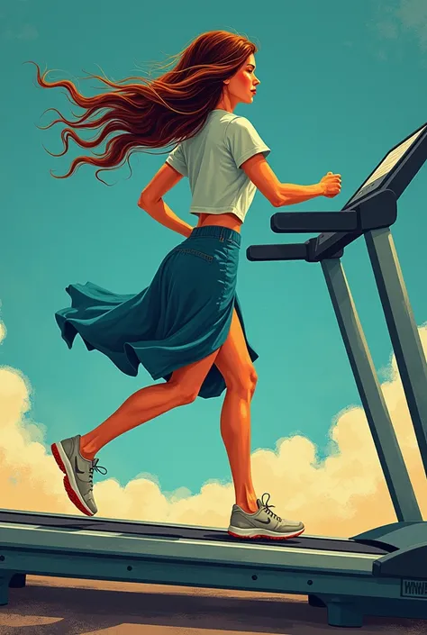 a close up of a book cover with a woman running on a treadmill, by Meredith Dillman, trapped on a hedonic treadmill, by Teresa Fasolino, walking down, illustration!, book cover illustration, by Georgina Hunt, published art, thumbnail, cover illustration, 