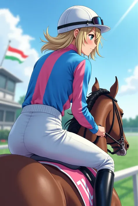  real illustration , angle from butt ,whole body, enjoy horse racing ,Lean forward and run on a race horse,21-year-old Japanese female jockey 21-year-old Japanese female jockey,japanese,Korean style beauty,Transparency, white skin,Gray Eyes,cute,Idol,Idol,...