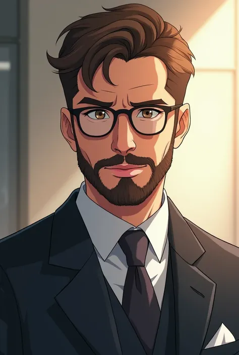 Homme, cheveux brun,1m69, barbe, cheveux court,lunette,anime