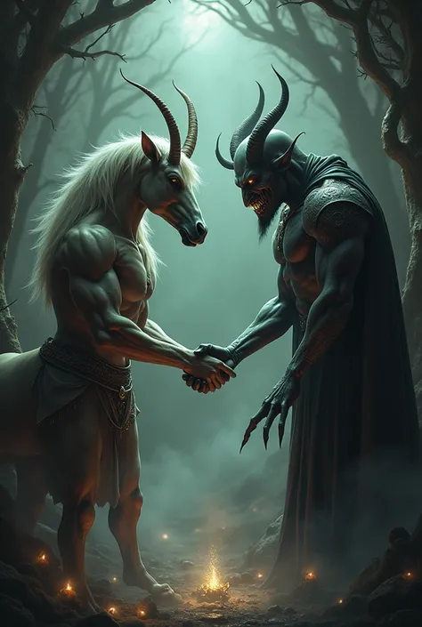 Sagittarius and demon ,  shaking hands