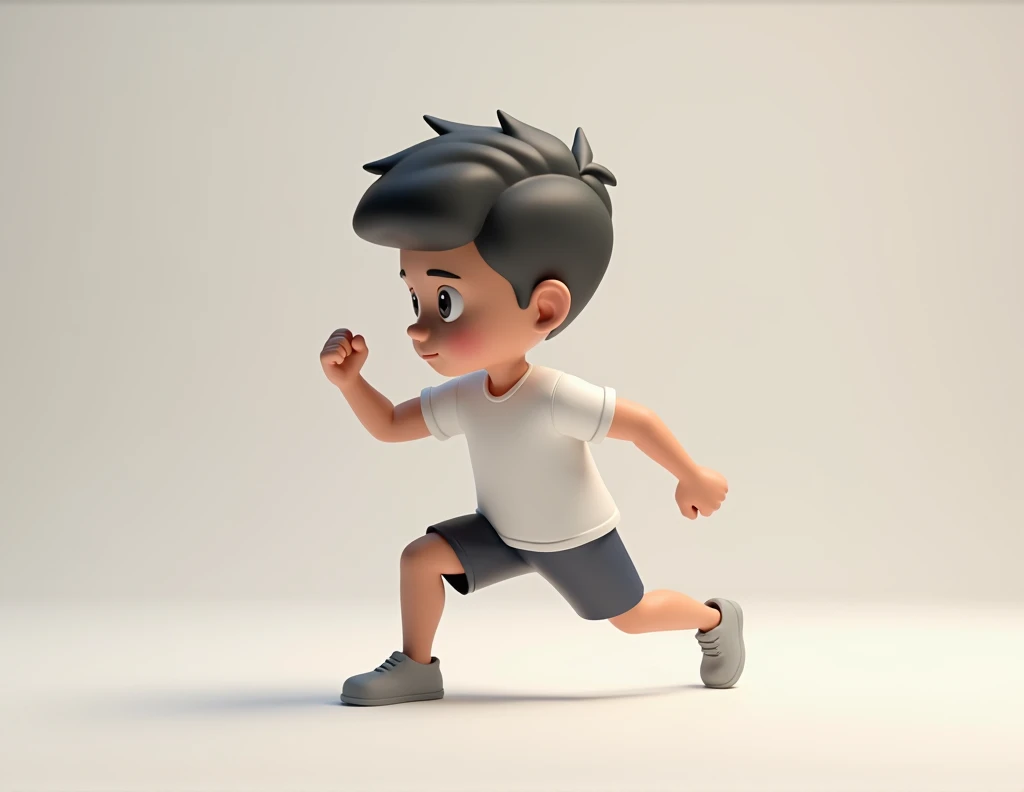 a minimalistic 3d character of a boy doing Stationary lunge, man boy be wearing a t-shirt