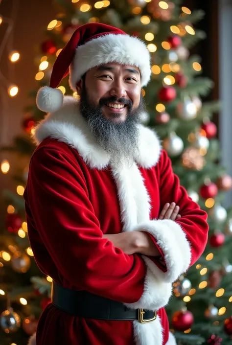  Young,korean,male, handsome,santa claus, Christmas tree background