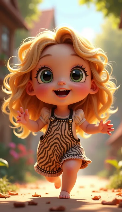 Disney Pixar Rapunzel baby style character , With a cute zebra jumper that is standing so that it has dancing movements 