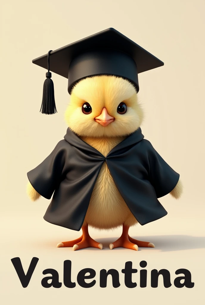 Chick dressed as a graduate with the name of Valentina on the bottom in large
