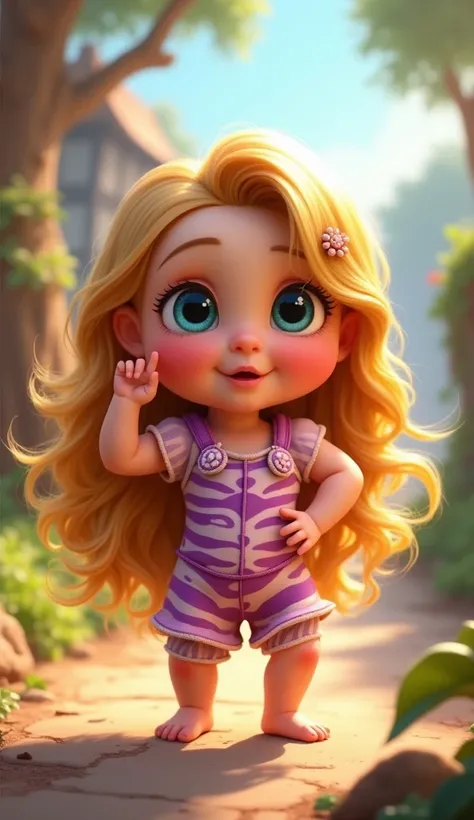 Disney Pixar Rapunzel baby style character , With a cute zebra jumper that is standing so that it has dancing movements 