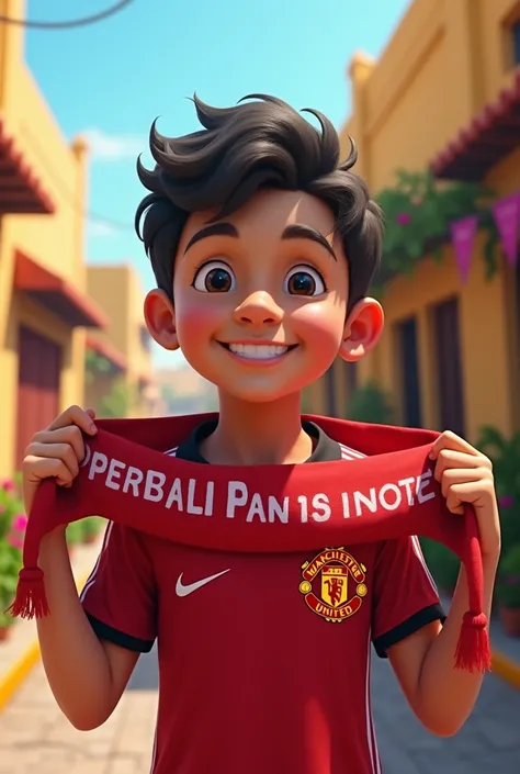 Create a photo of a Mexican boy who is a Manchester United fan