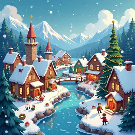 Animated Christmas background with a Christmas village 