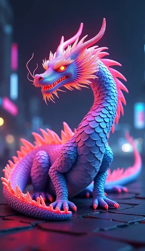 Photorealistic, 8k, Japanese dragon neon color, Pixar style, full length