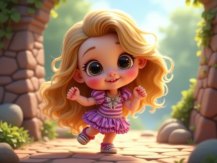 Disney Pixar Rapunzel baby style character , With a cute zebra jumper that is standing so that it has dancing movements 