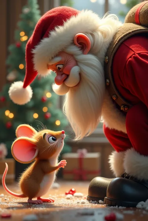 Cute mouse near santa claus 