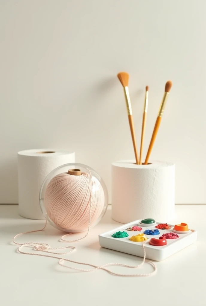 List listed as of the super of transparent yarn, toilet paper,  paint and brushes each with its respective image 

