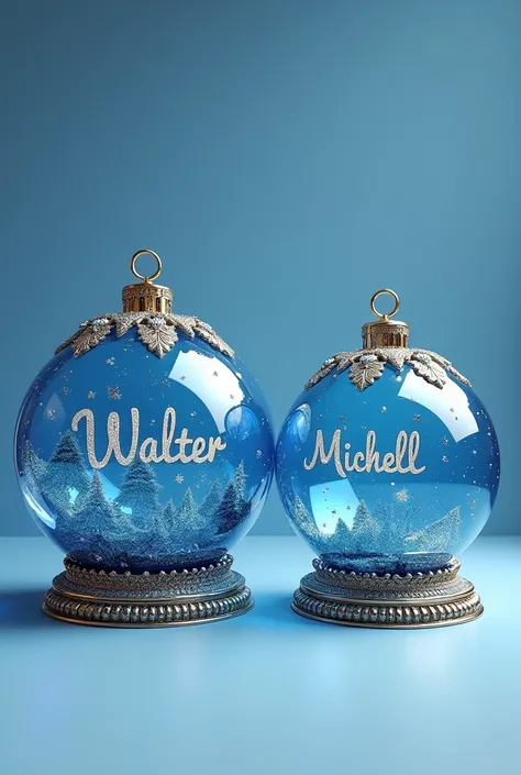  Create two highly decorated Christmas spheres in ultra HD , colored blue , And inside for each one two names
Walter
Michell

For the second
Michell