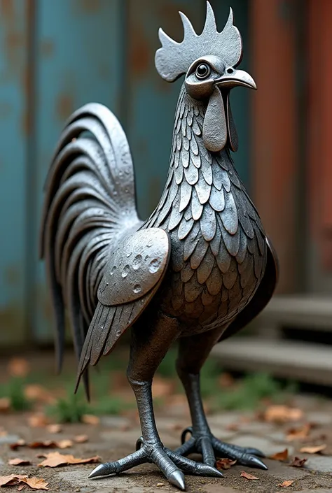 The rooster is made of iron