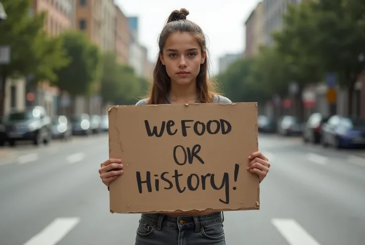  A girl holding a sign that says: this is my history 