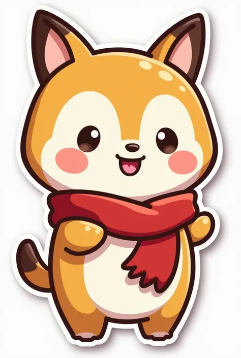 Teporingo kawaii with red scarf around the neck traveling in the form of a sticker