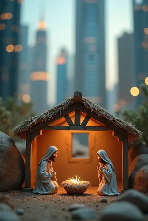 smallest christmas nativity scene ever in dubai, tilt shift, analog photo, faded, low contrast