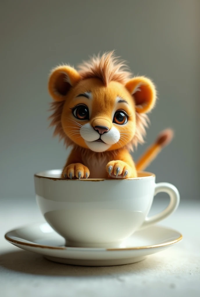 miniature lion inside a cup