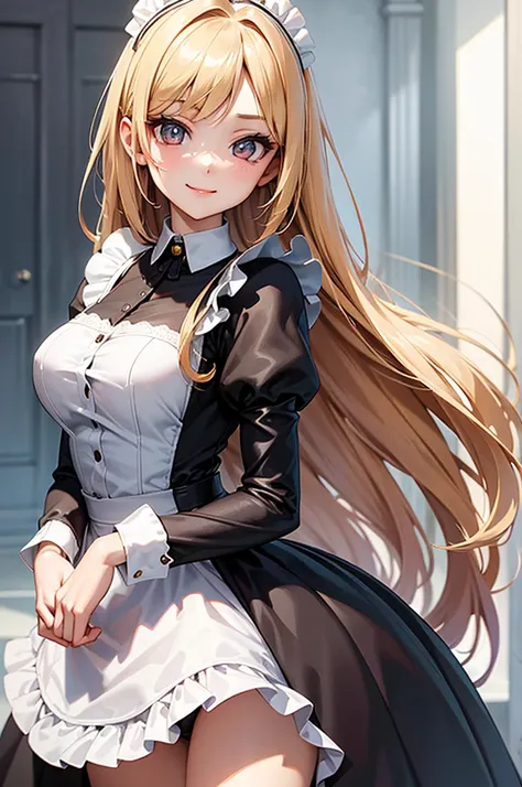 18 year old pretty girl,  big eyes ,  Big breasts , small and slender, 8k,  top quality, (very detailed head: 1.0), (very detailed face: 1.0), ( very detailed hair : 1.0),  maid clothes,  very detailed official art , Anime Moe Art Style,  Clean and detaile...