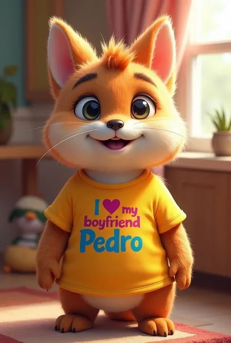  Create a furry person with a t-shirt written (I love my boyfriend Pedro )