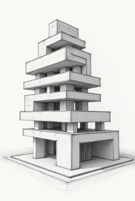  a drawing of a building with many boxes on top, structure 3d , Conceptual drawing,  architectural concept  diagram,  wall structure , relief concept , conceptual image,  conceptual illustration , represented as a 3D representation ,  open-wall architectur...