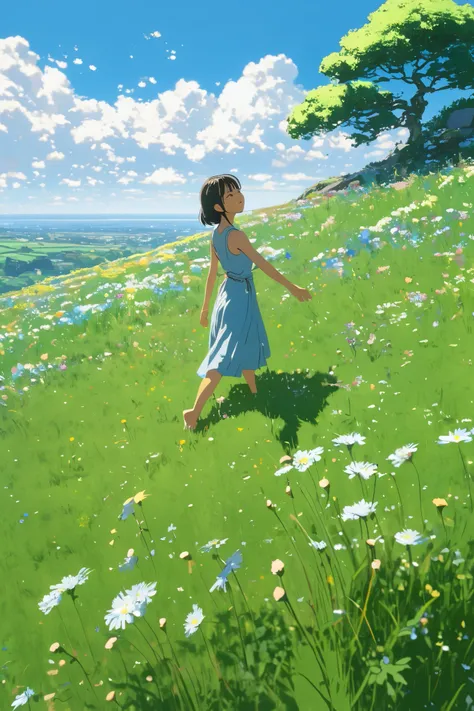 A girl dancing under a tree near a cliff in a flower field, a vast morning sky with fluffy clouds and brushstrokes, tall flowers and stones.
Makoto Shinkais anime style. Cyril Rowland, Animated Art Wallpaper 4K, Animated Backgrounds, Animated Art Wallpaper...