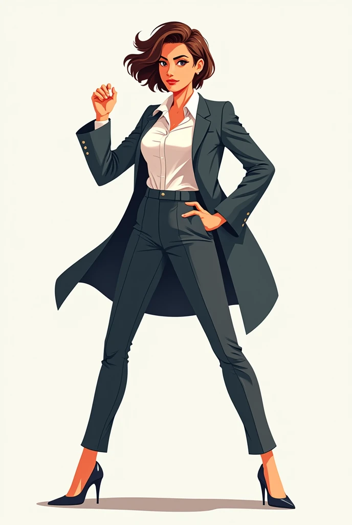 a dynamic pose 、legal、An illustration, woman,  short hair,-ace