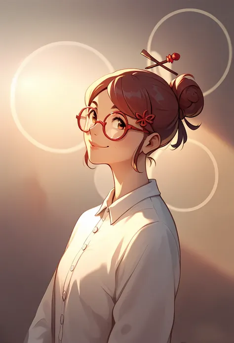 score_9,score_8_up,score_7_up,score_6_up,
purah, red-framed eyewear, hair stick, hair ornament, round eyewear, hair bun, smile, standing, detailed ,complex details, complex background, dynamic lighting, cinematic,clear focus,perfectly composed,clear,breath...