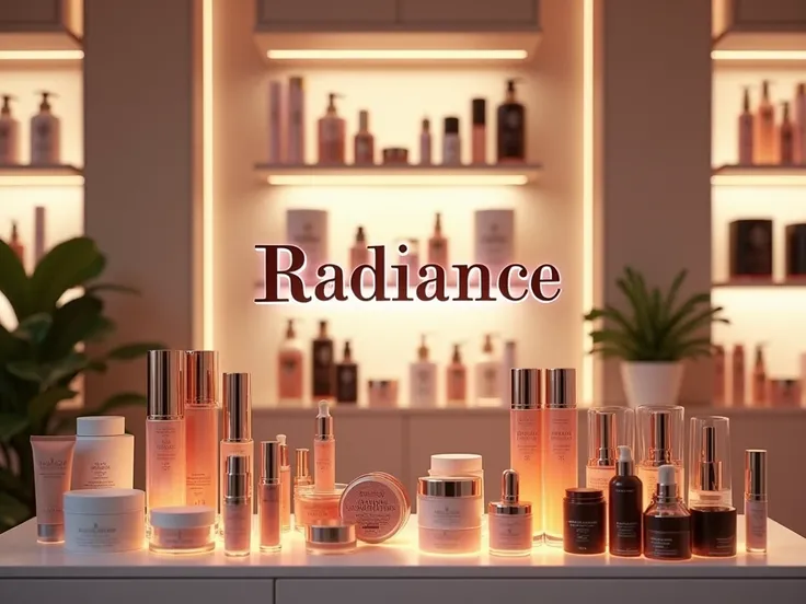  A BACKGROUND THAT HAS BEAUTY ITEMS ON SALE AND ALSO INCLUDES THE NAME OF THE COMPANY THAT IS RADIANCE.  FOR MY SLIDER IN HTML BUT THE IMAGE HORIZONTALLY AND WITH THE PHRASE RADIANCE IN THE MIDDLE