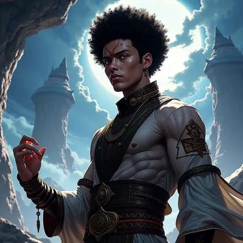  Here is the image of the African character inspired by Sun Jin Woo , with an Afro hairstyle and powerful look . If you need adjustments or another style , Just ask for !

Tendo como base o Sun Jim Woo de solo leveling,  create the image of an African char...