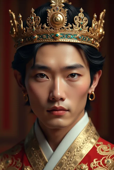 King man with a luxurious crown on his head, 27 years old, Asian appearance, sexy