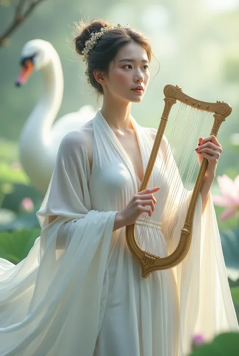 
image:
	 • Knowledge と学問の女神
	 • Music と芸術の守護神
	•	ライアー琴を弾いている
	•	白鳥　lotus
 • A woman in a pure white costume
 • Clean beauty

keywords :
	 • Knowledge  (Knowledge)
	• Learning  (Education)
	 • Music  (Music)
	 • Art  (Art)
	 • Wisdom  (Wisdom)
	 • Purity  ...