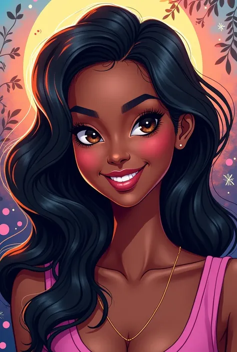 Women ,  black hair , wavy long  , dark-skinned  ,  cartoon  