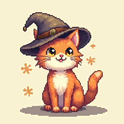 Pixel art of a cat with a hat by Uxa