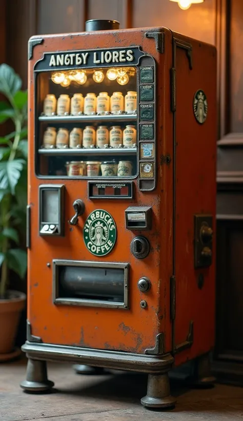 Antique vending machine has long arms and legs,Starbucks coffee vending machine with coffee,cute robot, top quality,movie, 