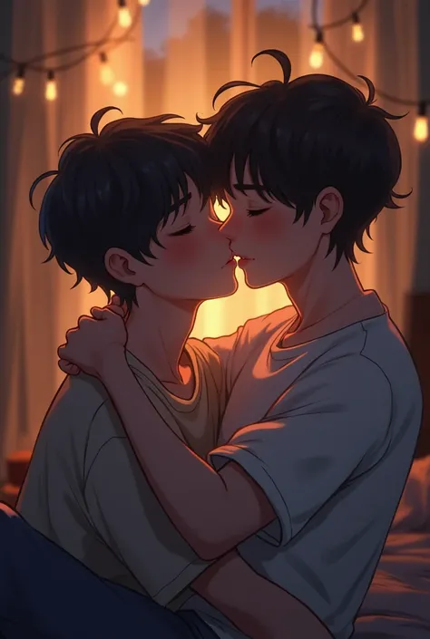 Two male boys kissing