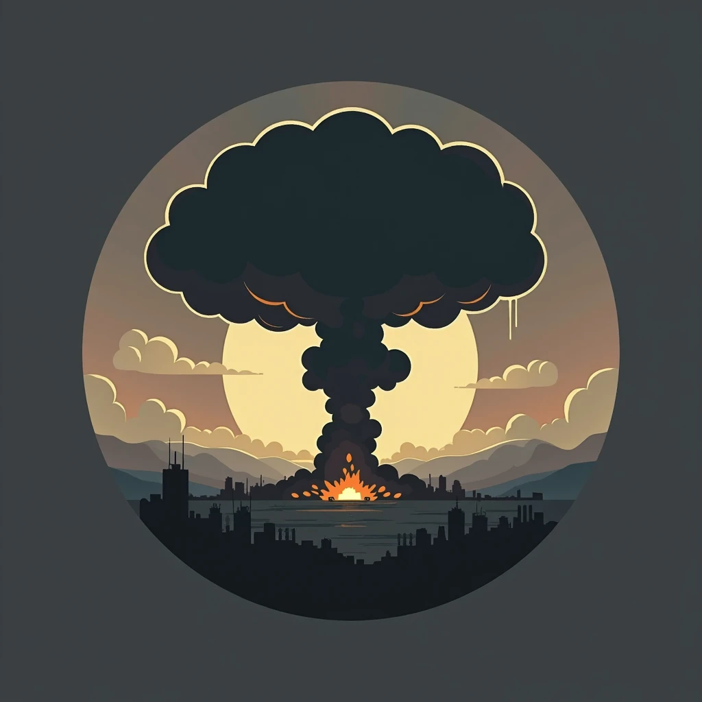 Make the clouds after a nuclear bomb explosion into an icon logo. black and white Color