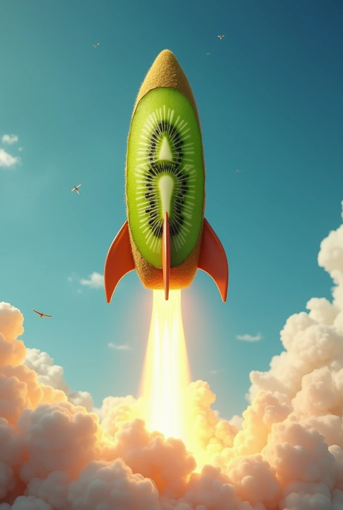 A rocket shaped like a cut kiwi fruit launches into space Location: NASA Weather: Clear skies