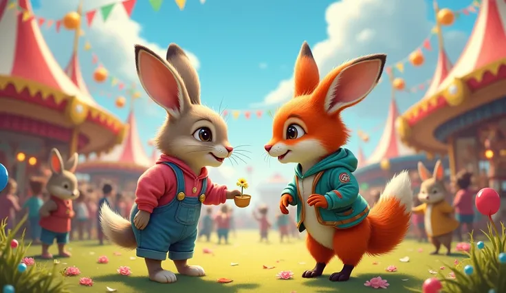 The rabbit and the fox also went to the fair.  There they played different games