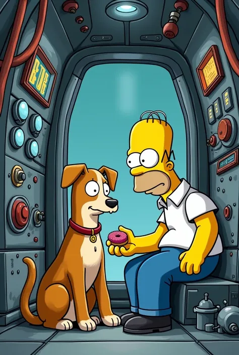 A dog and Homer Simpsom in a missile