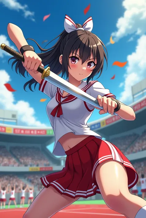  cheerleader　 high school girl　 Japanese Knife 　 anime style