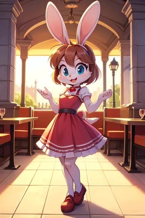 Female furry sara rabbit with Plaza gardens resturant dress tiny toons adventure style